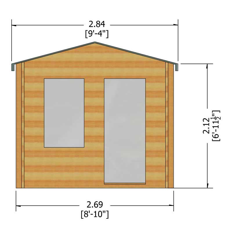 Shire Crinan 2.7m x 2.9m Log Cabin Summerhouse (19mm) Technical Drawing