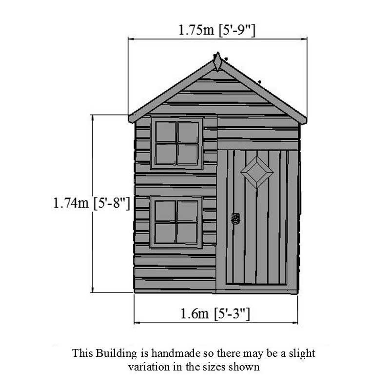 5'3x5'6 Shire Croft 2 Storey Kids Wooden Playhouse Technical Drawing