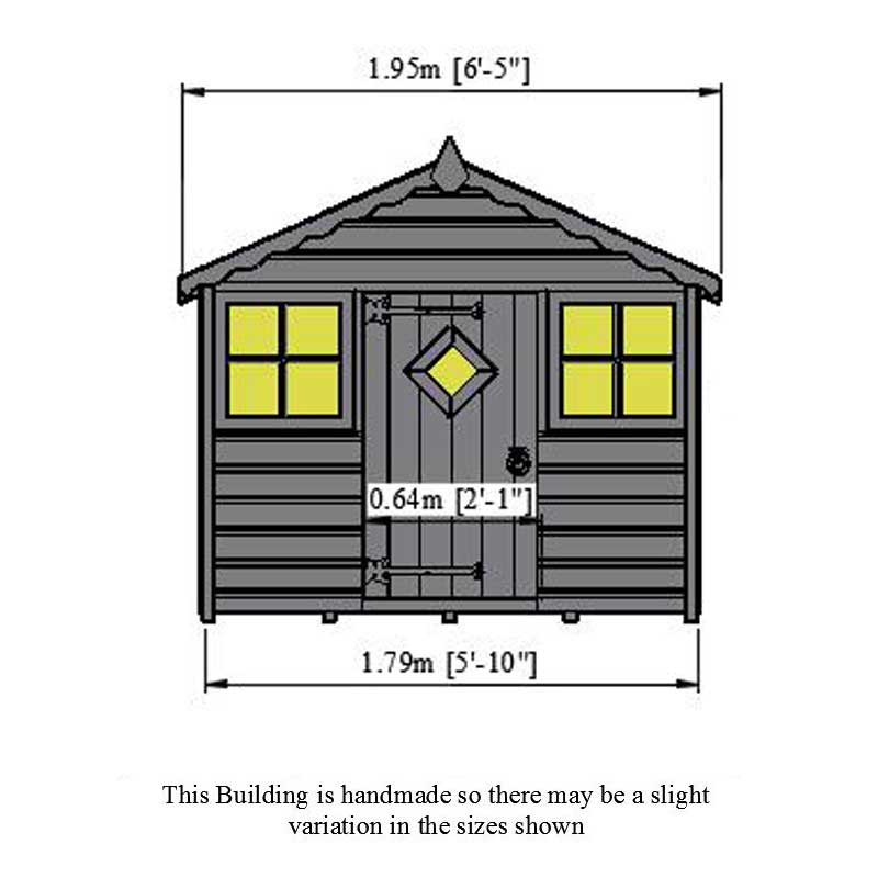 6x5'6 Shire Cubby Traditional Kids Wooden Playhouse Technical Drawing