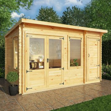 Mercia 4m x 3m Pent Log Cabin with Side Shed (19mm)