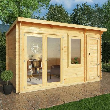 Mercia Elite 4m x 3m Double Glazed Pent Log Cabin with Side Shed (28mm)