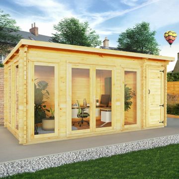 Mercia Studio 5m x 3m Double Glazed Pent Log Cabin with Side Shed (28mm)