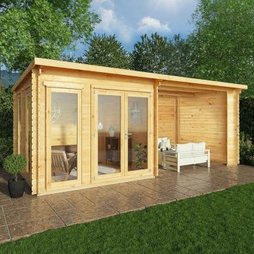 Mercia Studio 6m x 3m Double Glazed Pent Log Cabin and Gazebo with Sides (34mm)