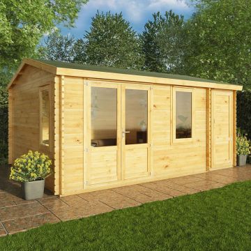 Mercia Elite 5m x 4m Double Glazed Garden Office Log Cabin with Side Shed (44mm)