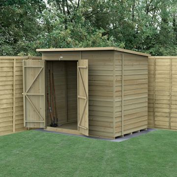 7' x 5' Forest 4Life 25yr Guarantee Overlap Pressure Treated Windowless Double Door Pent Wooden Shed (2.26m x 1.69m)