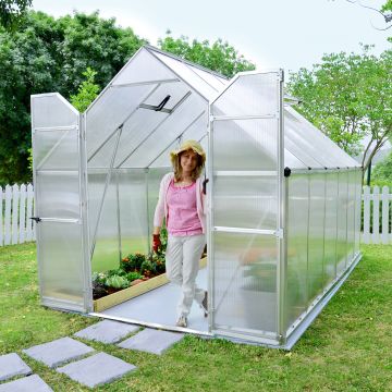 8'x12' (2.4 x 3.6m) Palram Essence Greenhouse - Clear Polycarbonate, Silver Aluminium Frame
