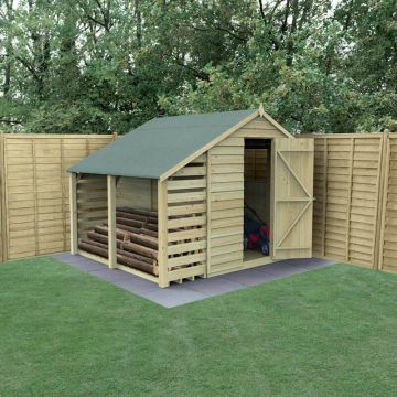8’ x 6’ Forest 4Life Overlap Pressure Treated Apex Wooden Shed with Lean To (2.42m x 2.64m)