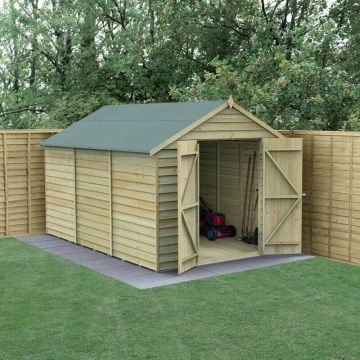 12’ x 8’ Forest 4Life Overlap Pressure Treated Windowless Double Door Apex Wooden Shed (3.6m x 2.61m)