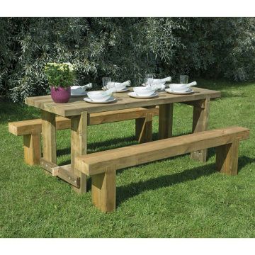 Forest Sleeper Bench & Refectory Wooden Garden Table Set 6'x2' (1.8x0.7m)