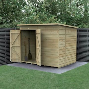 8' x 6' Forest Beckwood 25yr Guarantee Shiplap Pressure Treated Windowless Double Door Pent Wooden Shed (2.52m x 2.05m)