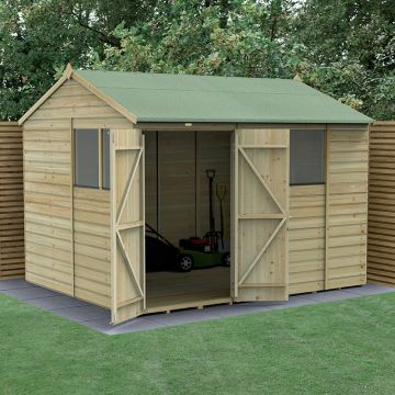 10' x 8' Forest Beckwood 25yr Guarantee Shiplap Pressure Treated Double Door Reverse Apex Wooden Shed (3.01m x 2.61m)