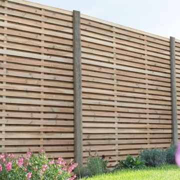 Forest 6' x 6' Pressure Treated Contemporary Double Slatted Fence Panel (1.8m x 1.8m)