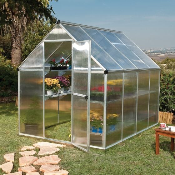6'x8' (1.8 x 2.4m) Palram Mythos Silver Greenhouse - Twinwall Polycarbonate and Aluminum
