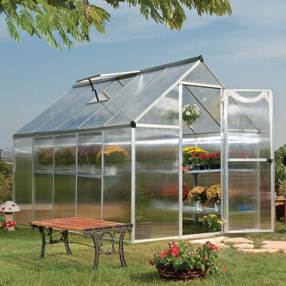 6'x10' (1.8 x 3m) Palram Mythos Silver Greenhouse - Twinwall Polycarbonate and Aluminum
