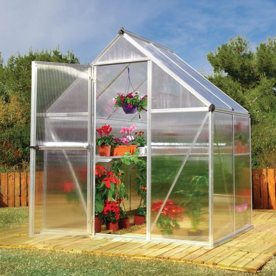 6'x4' (1.8 x 1.2m) Palram Mythos Silver Greenhouse - Twinwall Polycarbonate and Aluminum
