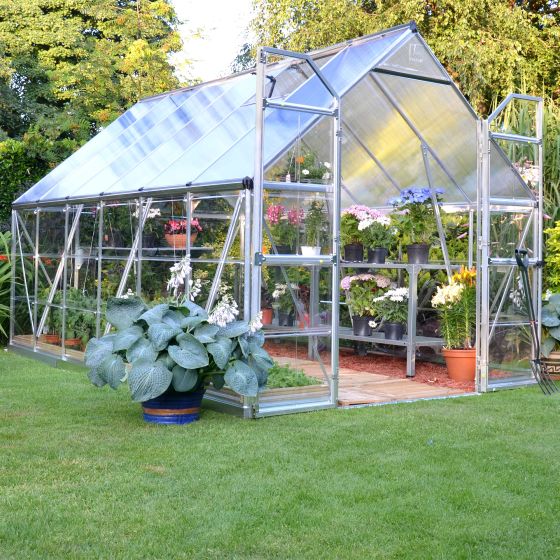 8'x12' (2.4 x 3.6m) Palram Balance Silver Greenhouse - Polycarbonate Panels, Twinwall on Roof, Clear on Walls