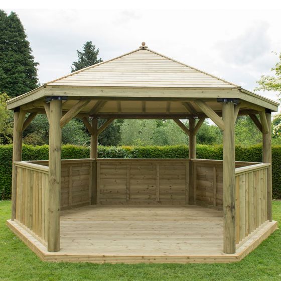 15'x13' (4.7x4m) M&M Hexagonal Gazebo with Traditional Timber Roof