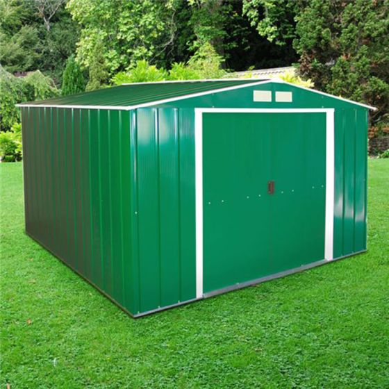 10'x10' (3x3m) Store More Sapphire Apex Green Metal Shed