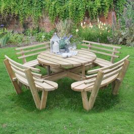 Forest Circular Wooden Garden Picnic Table with Seat Backs 8'x8' (2.4x2.4m)