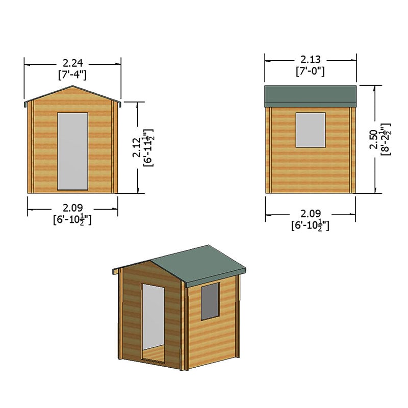 Shire Danbury 2.2m x 2.1m Log Cabin Shed (19mm) Technical Drawing