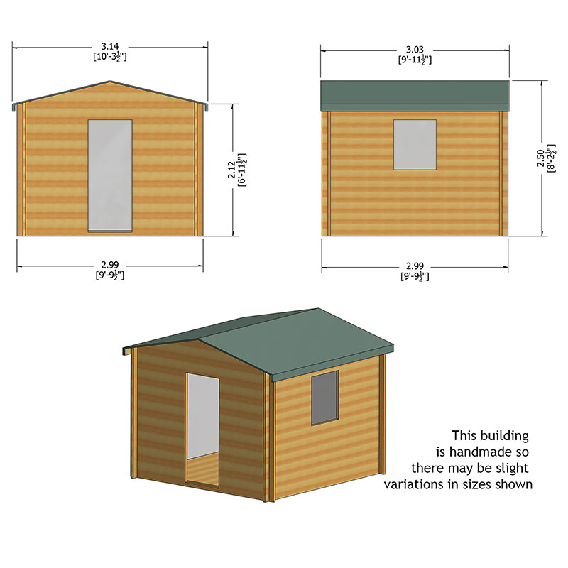 Shire Danbury 3.1m x 3m Log Cabin Shed (19mm) Technical Drawing