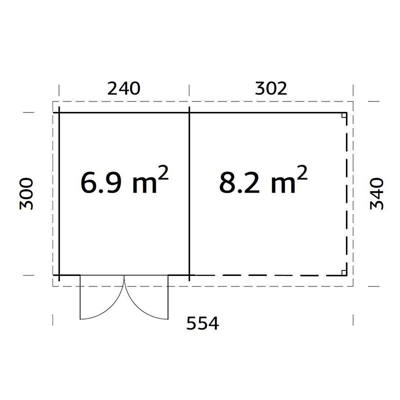 Palmako Ella 5.4m x 3m Log Cabin Summer House (28mm) Technical Drawing