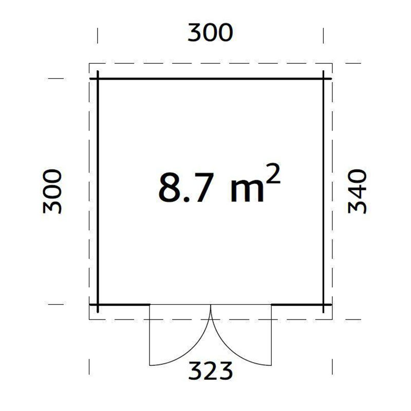 Palmako Ella 2 3.2m x 3.2m Log Cabin Summer House (28mm) Technical Drawing