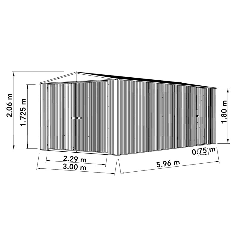 10' x 20' Absco Utility Metal Garage Workshop Shed - Zinc (3m x 6.1m) Technical Drawing