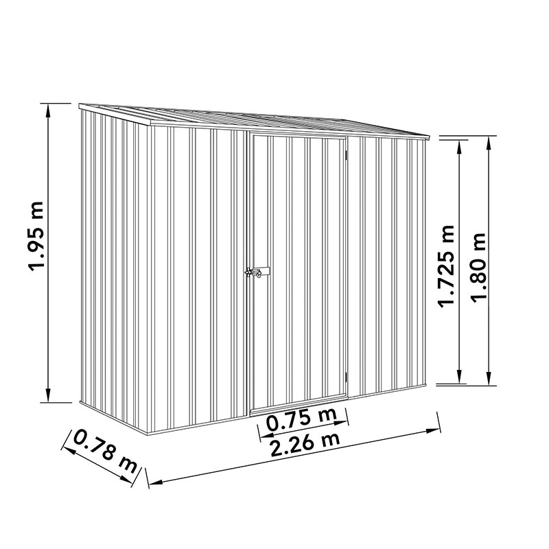 7'5 x 3' Absco Space Saver Pent Metal Shed - Zinc (2.26m x 0.78m) Technical Drawing