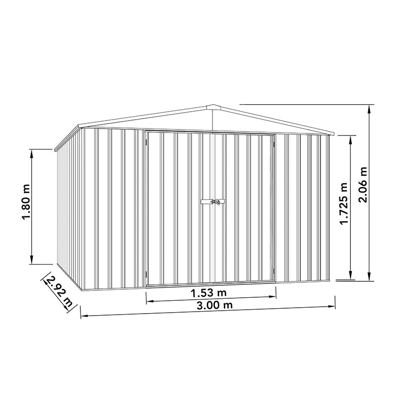 10' x 10' Absco Regent Double Door Metal Shed - Grey (3m x 2.92m) Technical Drawing