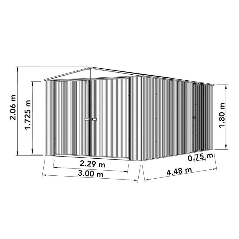 10' x 15' Absco Utility Metal Garage Workshop Shed - Zinc (3m x 4.48m) Technical Drawing