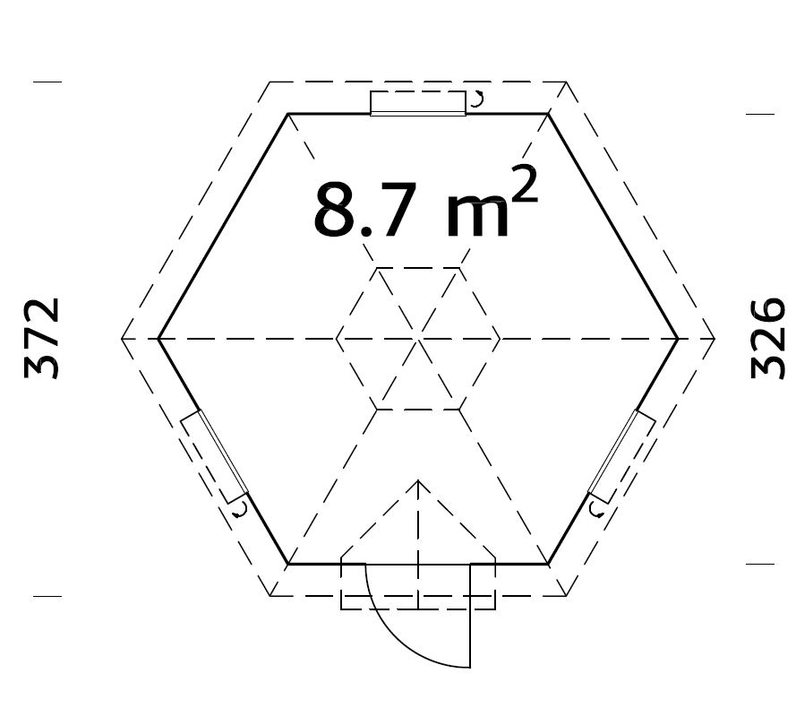 Palmako Eva 3.3m x 3.3m Corner Log Cabin BBQ Hut - Barbecue Hut (44mm) Technical Drawing