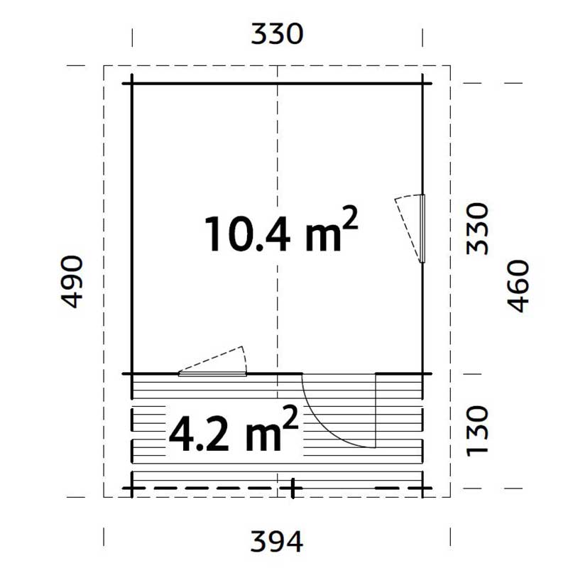 Palmako Emma 3.6m x 3.6m Log Cabin Summer House (34mm) Technical Drawing