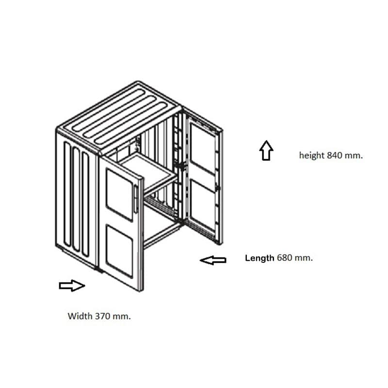 2'2 x 1'2 Shire Mid Plastic Garden Storage Cupboard with Shelves (0.68m x 0.37m) Technical Drawing