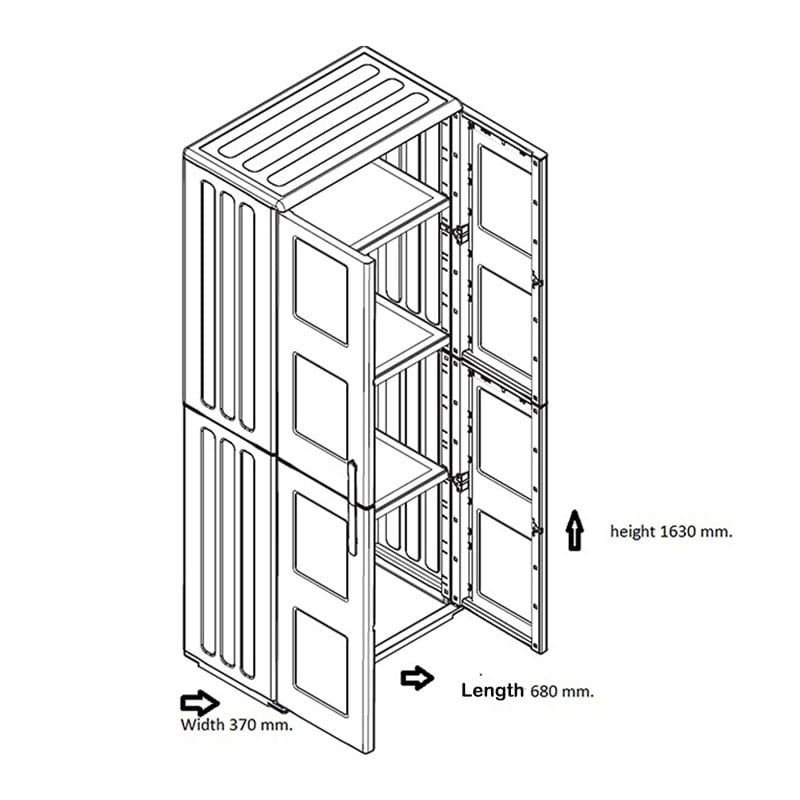 2'2 x 1'2 Shire Large Plastic Garden Storage Cupboard with Shelves (0.68m x 0.37m) Technical Drawing