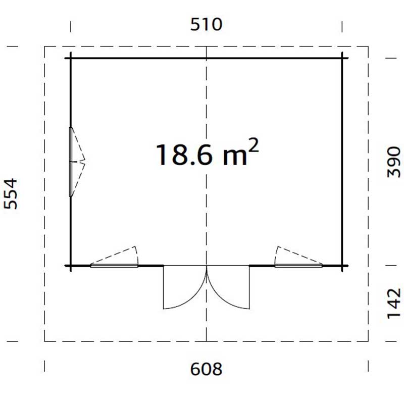 Palmako Helena 5.4m x 4.2m Log Cabin Garden Building (70mm) Technical Drawing