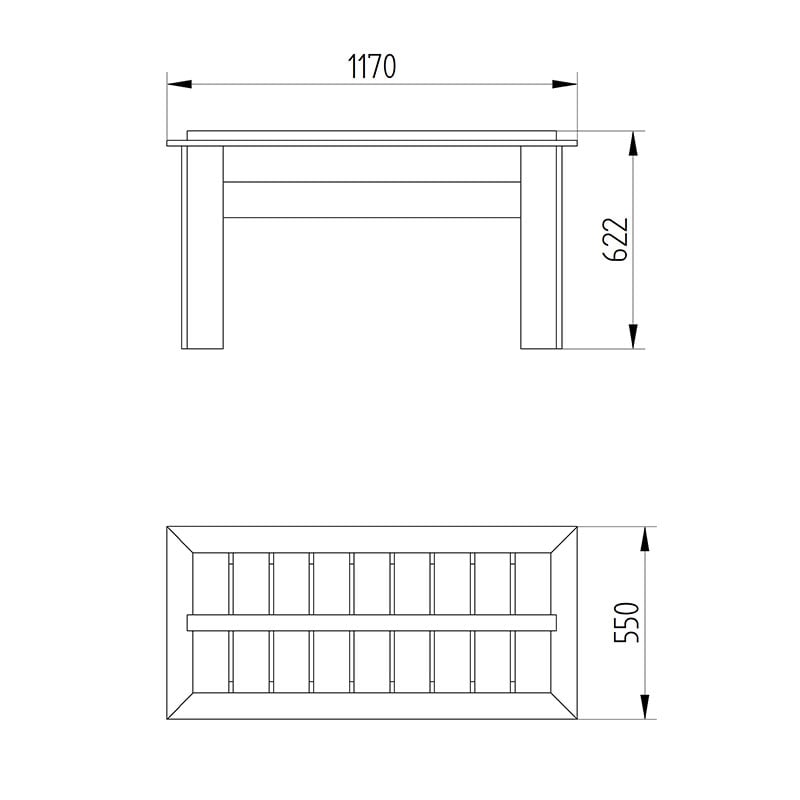 Forest Grow Bag Planter 3'9" x 1'10 (1.15m x 0.55m) Technical Drawing