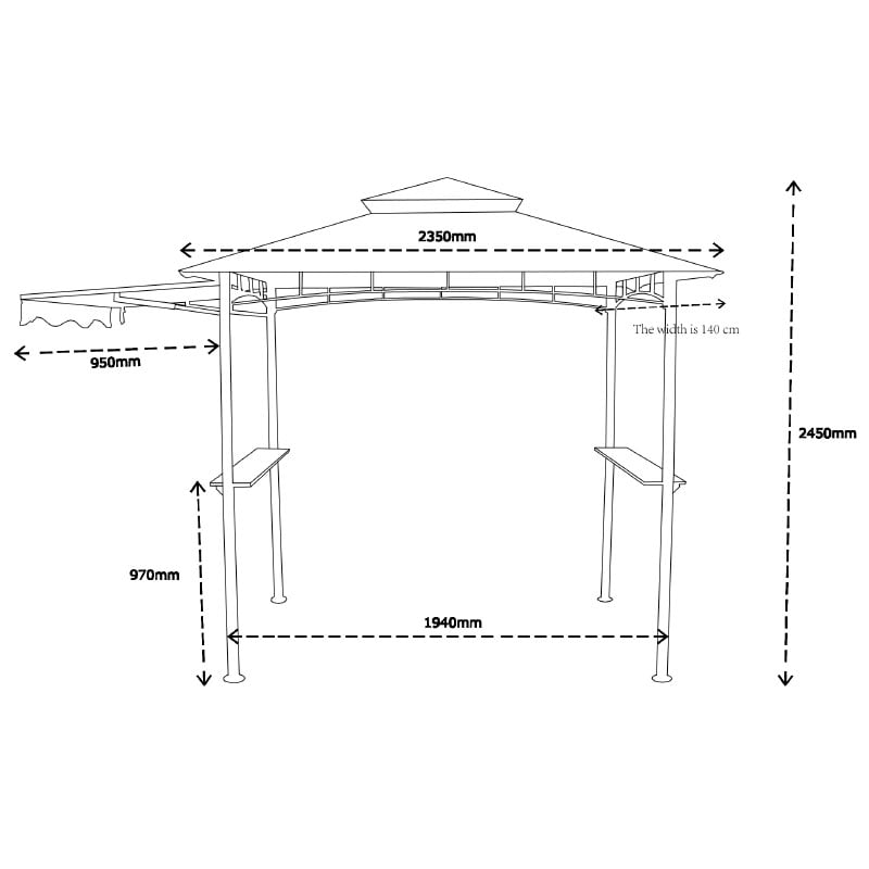 8' x 4'11 Glendale BBQ Shelter Gazebo (2.45m x 1.5m) Technical Drawing
