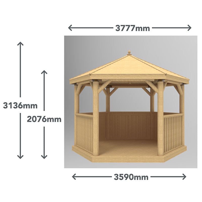 12'x10' (3.6x3.1m) Luxury Wooden Furnished Garden Gazebo with New England Cedar Roof - Seats up to 10 people Technical Drawing