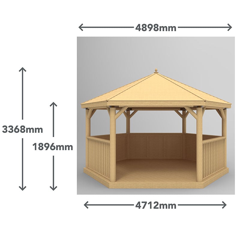 15'x13' (4.7x4m) Luxury Wooden Furnished Garden Gazebo with Thatched Roof - Seats up to 19 people Technical Drawing