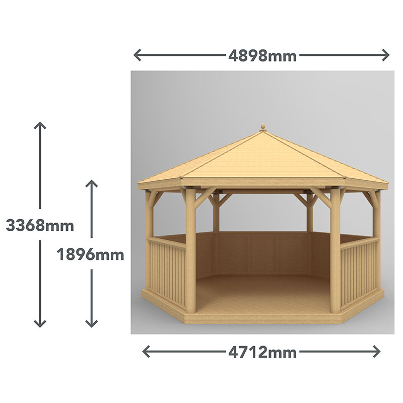 15'x13' (4.7x4m) Luxury Wooden Garden Gazebo with Thatched Roof - Seats up to 19 people Technical Drawing