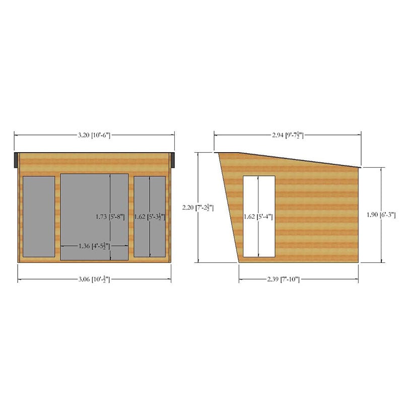 10x8 Shire Highclere Contemporary Wooden Summer House Technical Drawing