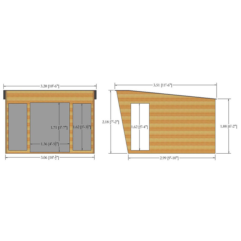10x10 Shire Highclere Contemporary Wooden Summer House Technical Drawing