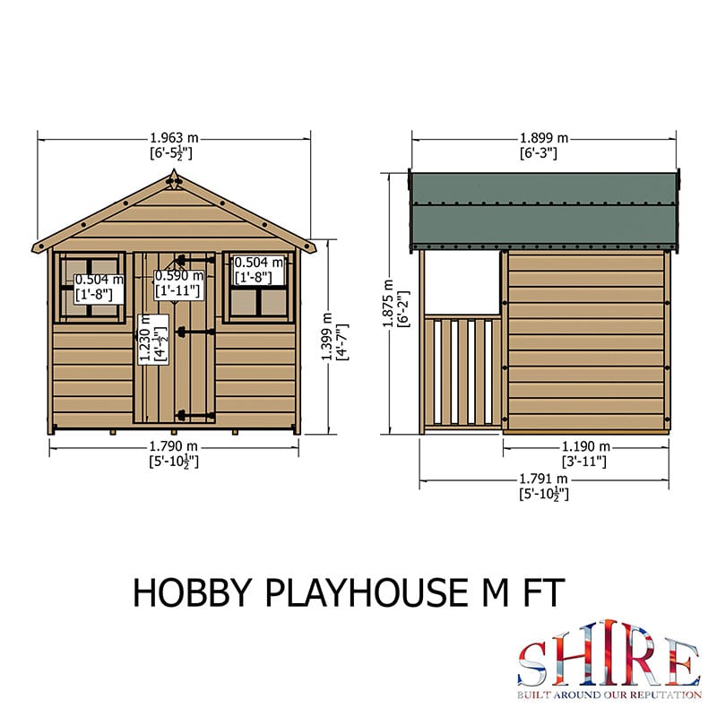 6' x 4' Shire Hobby Kids Wooden Playhouse (1.79m x 1.79m) Technical Drawing