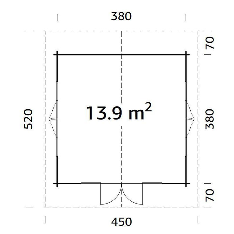 Palmako Irene 4m x 4m Log Cabin Summer House (34mm) Technical Drawing