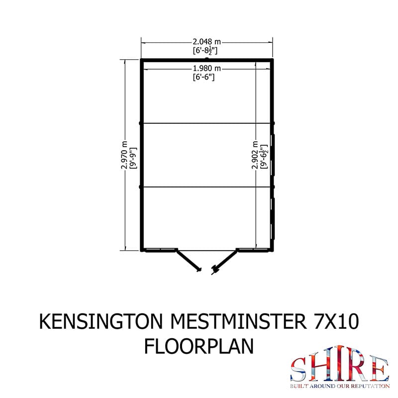 7' x 10' Shire Kensington Summer House (2.1m x 3.3m) Technical Drawing