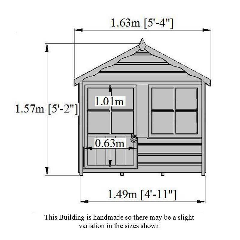 5x5 Shire Kitty Traditional Kids Wooden Playhouse Technical Drawing