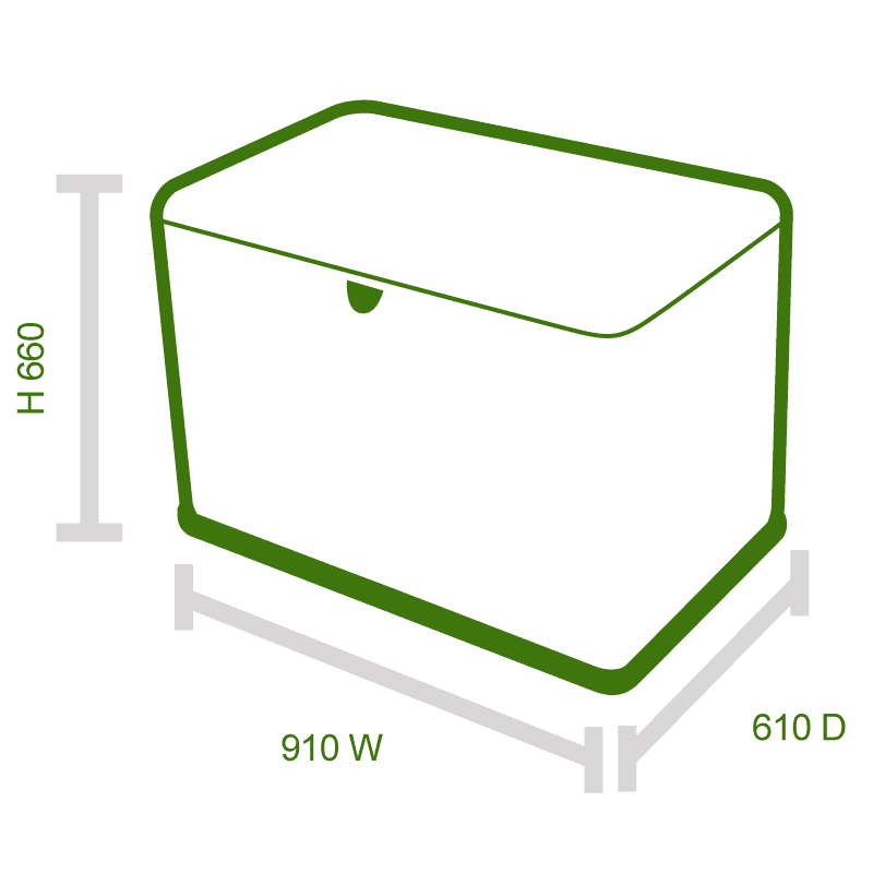 3'3 x 2'2 (0.99x0.61m) Lifetime 300 Litre Heavy Duty Storage Box Technical Drawing