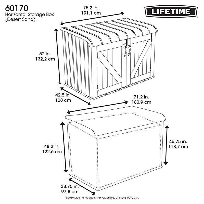 6' x 3.5' Lifetime Heavy Duty Low Plastic Storage Shed (1.91m x 1.08m) Technical Drawing