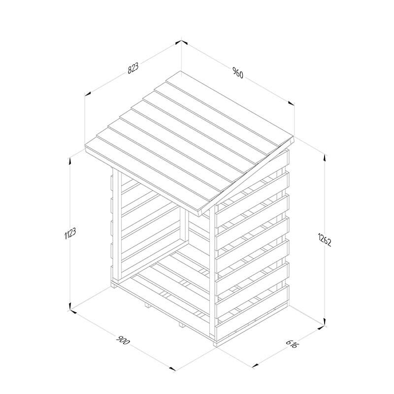 3'2 x 2'8 Forest Pent Small Logstore (1m x 0.8m) Technical Drawing